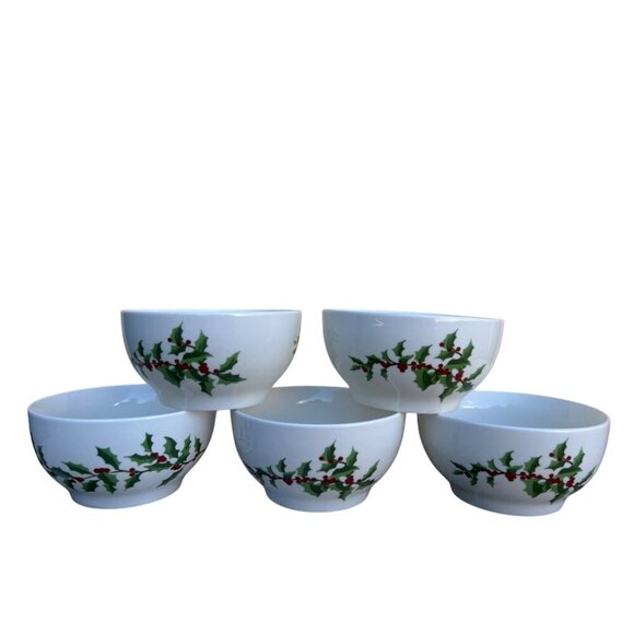 Set Of 5 Vintage Marthaware Christmas Holly Berry Design Bowls - Picture 7 of 10